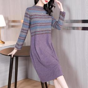 NYL-62380 针织连衣裙女2022秋冬新款时尚洋气立领拼接宽松毛衣打底裙中长裙