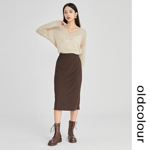 oldcolour2022冬季新款复古高腰直筒显瘦包臀中长款针织半身裙女 商品图3