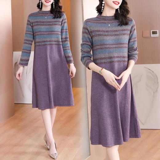 NYL-62380 针织连衣裙女2022秋冬新款时尚洋气立领拼接宽松毛衣打底裙中长裙 商品图3