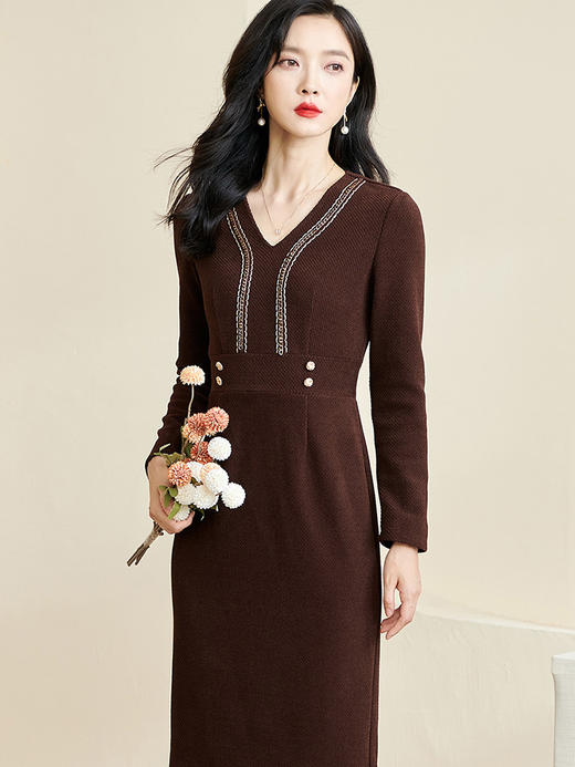 剩S 米思阳2026春季新款知性优雅休闲针织连衣裙修身显瘦中长裙子3547 商品图1