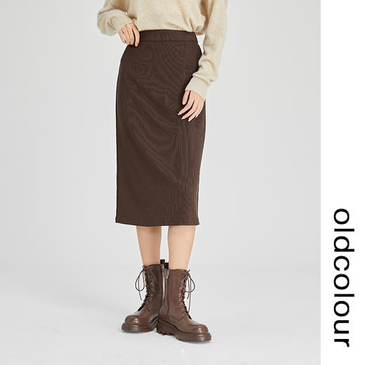 oldcolour2022冬季新款复古高腰直筒显瘦包臀中长款针织半身裙女 商品图0
