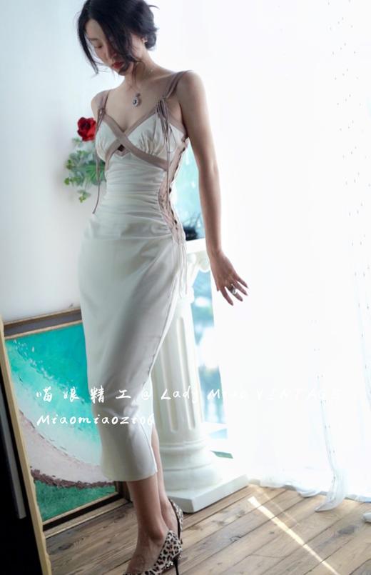 1303#【复团】喵娘精工丨定制《暮色之花》复古VTG抽绳收腰褶皱吊带缎面连衣裙 商品图11