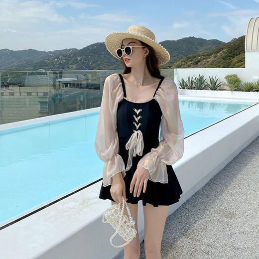 仙女范游泳衣女分体长袖防晒遮肚显瘦ins超仙温泉小胸聚拢游泳装 商品图7