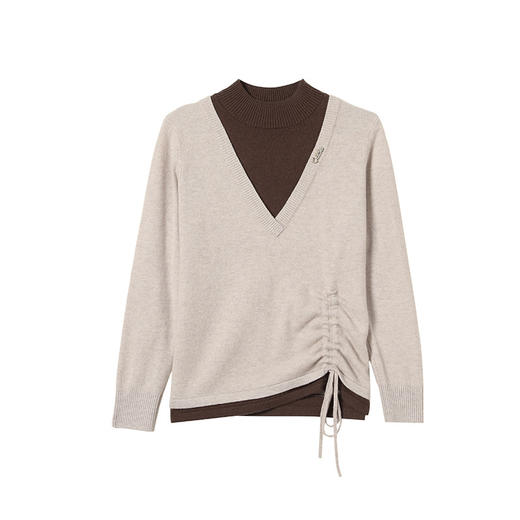 QY XX3025羊毛衫半高领修身显瘦拼接针织衫 商品图4