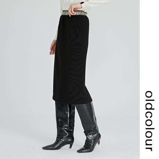 oldcolour2022冬季新款复古高腰直筒显瘦包臀中长款针织半身裙女 商品图4