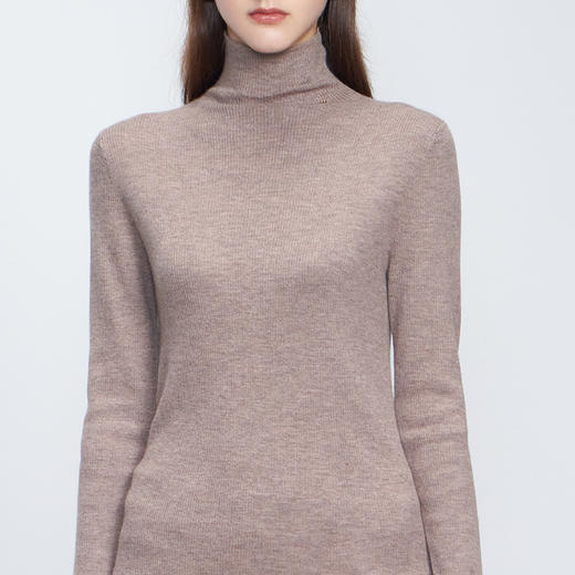 【高领抽条修身羊绒衫】羊绒世家秋冬新品女士长袖针织衫100%山羊绒精纺内搭保暖套头毛衣 商品图2