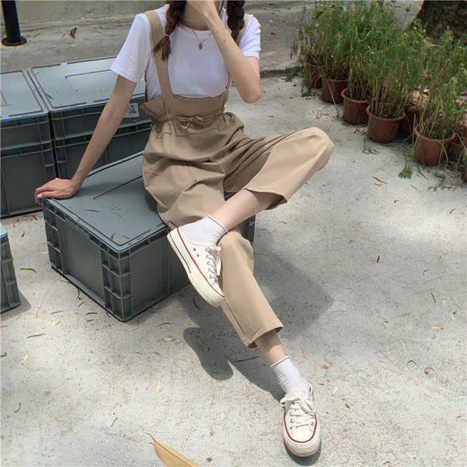 休闲连衣裤夏薄款欧洲站2021新款欧货假两件拼接工装收腰背带裤女 商品图2