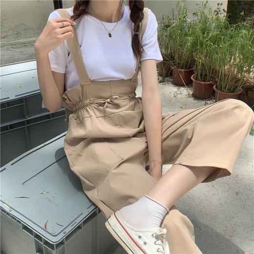 休闲连衣裤夏薄款欧洲站2021新款欧货假两件拼接工装收腰背带裤女 商品图1