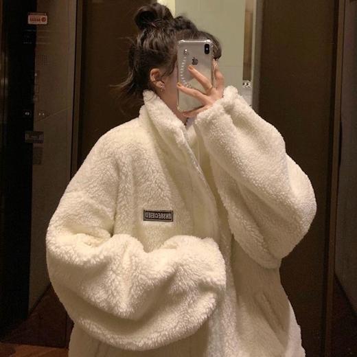 加绒加厚外套女新款宽松学生ins潮仿羊羔毛oversize秋冬高领卫衣 商品图0
