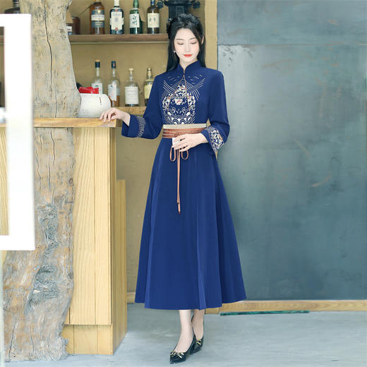 秋冬新款国风复古中式旗袍礼服茶服修身连衣裙FL-2299 商品图1