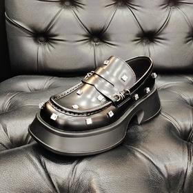 LFGJ  6142  真皮时尚镶钻一脚蹬英伦风厚底乐福鞋