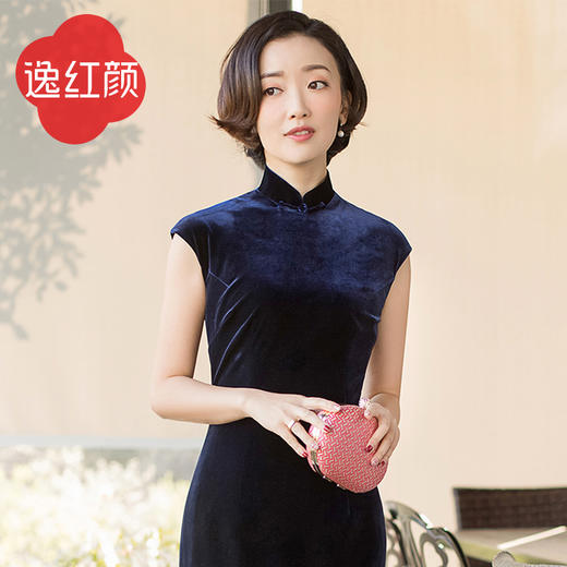 逸红颜 静沐 2025春季新款丝绒旗袍改良长款复古气质日常连衣裙女 商品图2