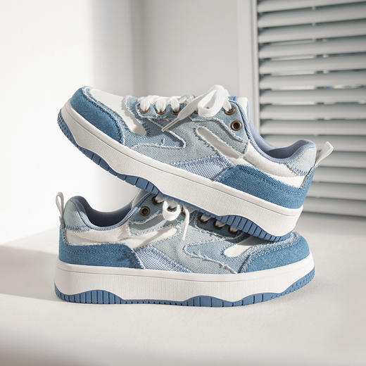 「鮀品原创设计！小众女鞋」鮀品原创小众复古牛仔蓝拼接板鞋 时尚厚底休闲单鞋 商品图3