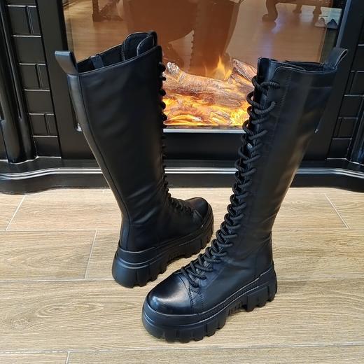 LFGJ  14630 粗跟长筒靴显瘦真皮增高骑士靴 商品图3