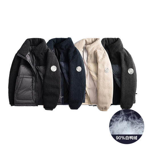 【新款DTH】大依优型大码立领羊羔绒拼接羽绒服保暖加厚外套潮流胖子90白鸭绒男装 商品图9