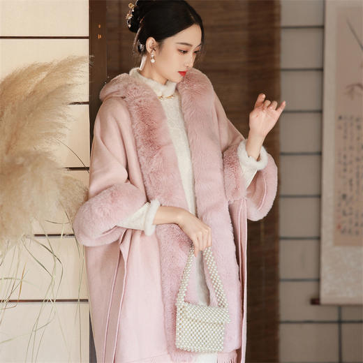 冬季加绒加厚旗袍外搭披风斗篷 宽大毛领保暖流苏圣诞款SJT-312 商品图1