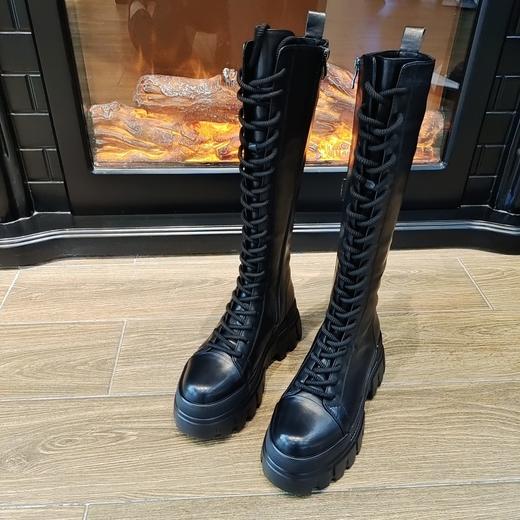 LFGJ  14630 粗跟长筒靴显瘦真皮增高骑士靴 商品图4