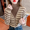 FTD-1956 条纹半高领假两件针织打底衫女秋冬2022新款内搭毛衣上衣 商品缩略图0