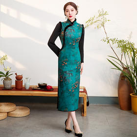 冬季加厚加绒长款旗袍澳绒复合真绒长袖保暖连衣裙GSJ-8501