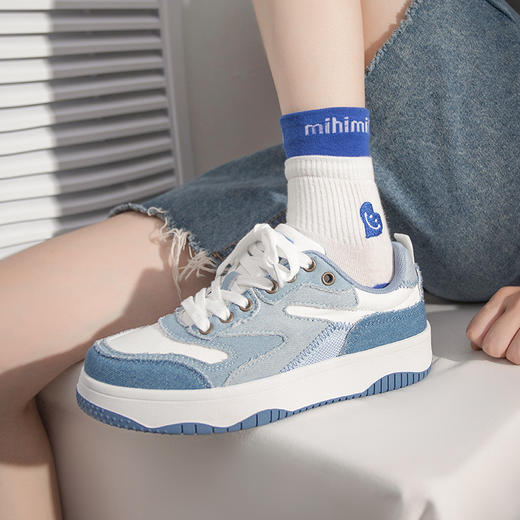 「鮀品原创设计！小众女鞋」鮀品原创小众复古牛仔蓝拼接板鞋 时尚厚底休闲单鞋 商品图1