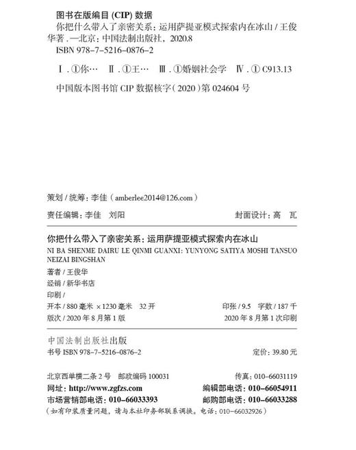 (仓发) 你把什么带入了亲密关系：运用萨提亚模式探索内在冰山/中国法制出版社/王俊华/9787521608762 商品图1