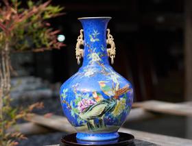 宝石蓝锦堂富贵双耳瓶