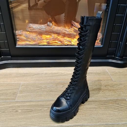 LFGJ  14630 粗跟长筒靴显瘦真皮增高骑士靴 商品图0