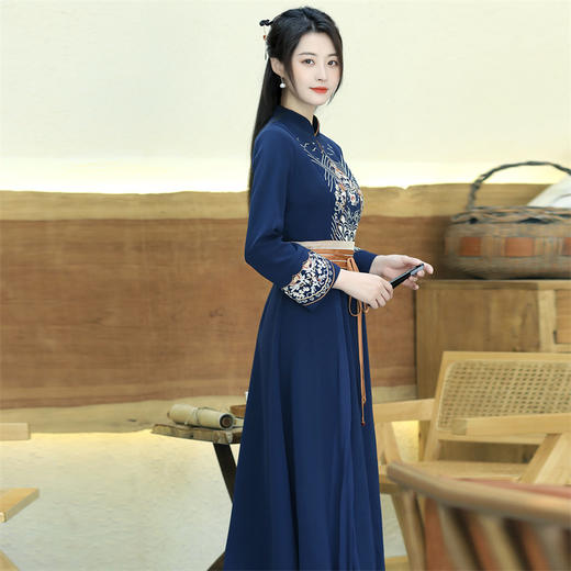 秋冬新款国风复古中式旗袍礼服茶服修身连衣裙FL-2299 商品图3