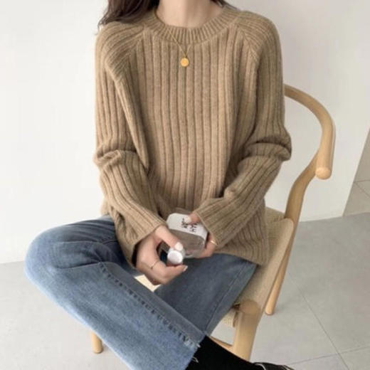 针织衫秋季新款女韩版女装ins宽松毛衣女套头慵懒风纯色打底上衣 商品图3