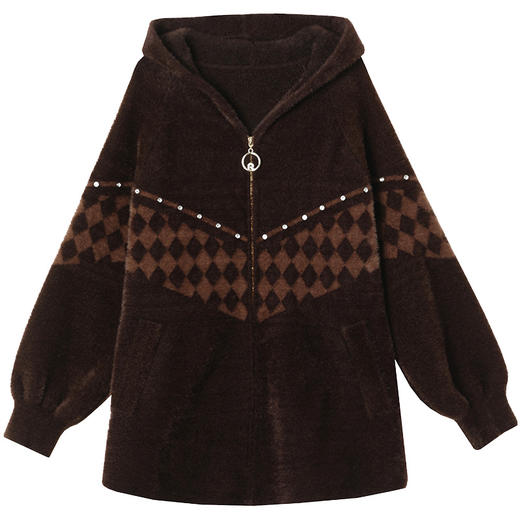 仿水貂绒连帽开衫外搭，洋气秋冬装加厚拉链外套CC-7287 商品图4