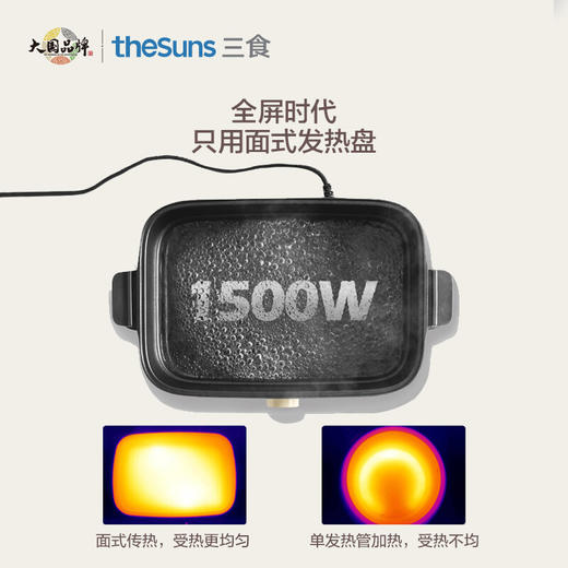 三食黄小厨 多功能锅网红料理锅电火锅锅家用电热炒锅烤肉蒸炒烧烤煎涮烤一体多用途电炖煮锅 复古绿+专业款（平煎盘+深锅+蒸架+条纹盘） 商品图3