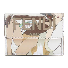 FENDI 芬迪 女士Fendi Roma系列白色布料双F印花三折皮夹 8M0395 AK60 F1GF8