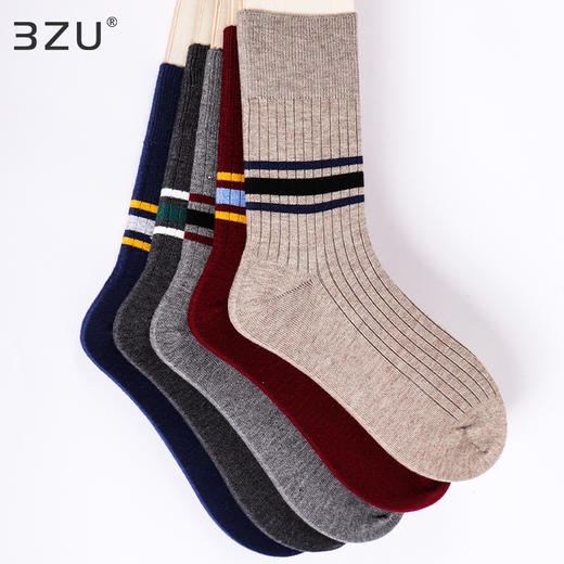 【任选6双99.5】春季男款秋冬中筒丝光羊毛冬季保暖多色横条提花中邦保暖男袜子 商品图1