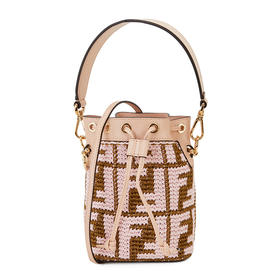 FENDI 芬迪 女包 女士迷你编织FF印花单肩手提包水桶包 8BS010 AJH3