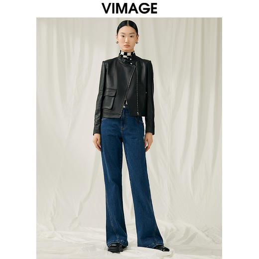 VIMAGE纬漫纪冬季新款时尚帅气中性修身显瘦皮衣外套V1893408 商品图1