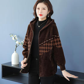 仿水貂绒连帽开衫外搭，洋气秋冬装加厚拉链外套CC-7287