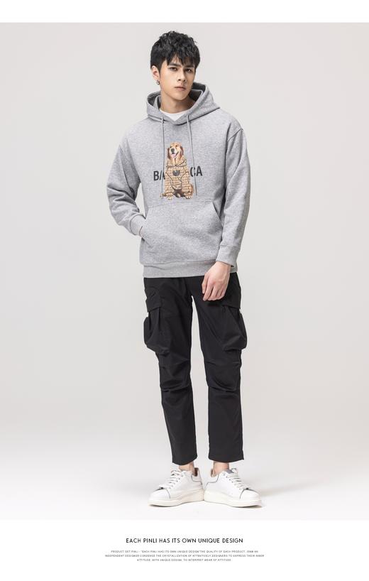 PINLI品立2022秋冬新款纯色烫画连帽套头卫衣男长袖休闲百搭上衣BG223209025 商品图7