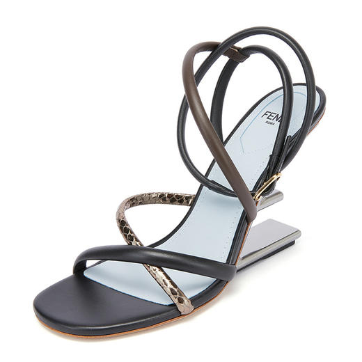 FENDI 芬迪 女士Fendi First系列黑色/棕色羊皮高跟凉鞋 8X8274 AHIU 商品图1