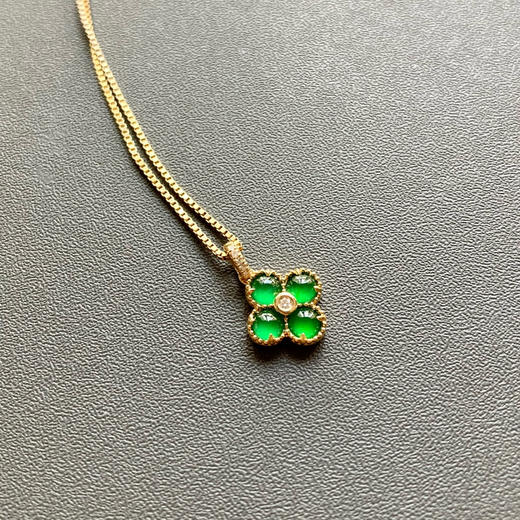 高冰种阳绿翡翠蛋面四叶草18k黄金钻石镶嵌 商品图3