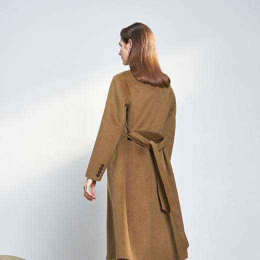 【双排扣中长款羊毛大衣】22年秋冬新品纯色简约毛呢外套系带收腰毛呢大衣 商品图1