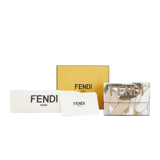 FENDI 芬迪 女士Fendi Roma系列白色布料双F印花三折皮夹 8M0395 AK60 F1GF8 商品图4