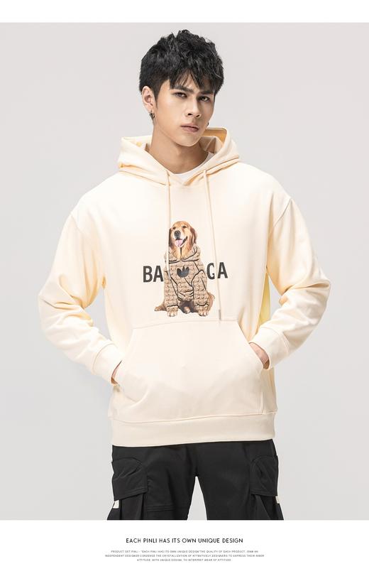 PINLI品立2022秋冬新款纯色烫画连帽套头卫衣男长袖休闲百搭上衣BG223209025 商品图2