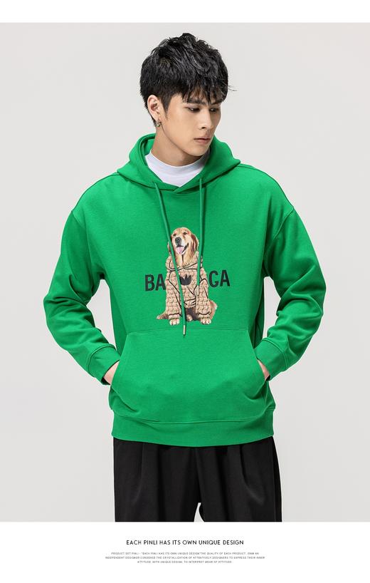 PINLI品立2022秋冬新款纯色烫画连帽套头卫衣男长袖休闲百搭上衣BG223209025 商品图4