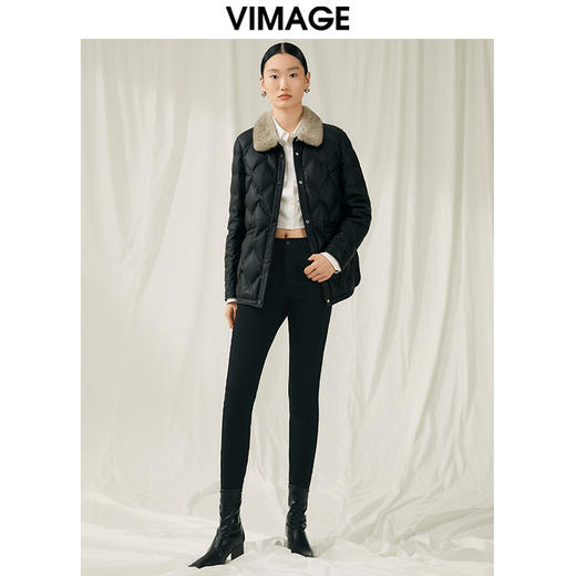 VIMAGE纬漫纪冬季新款皮羽绒服白鹅绒气质修身羽绒服外套V1893413 商品图2