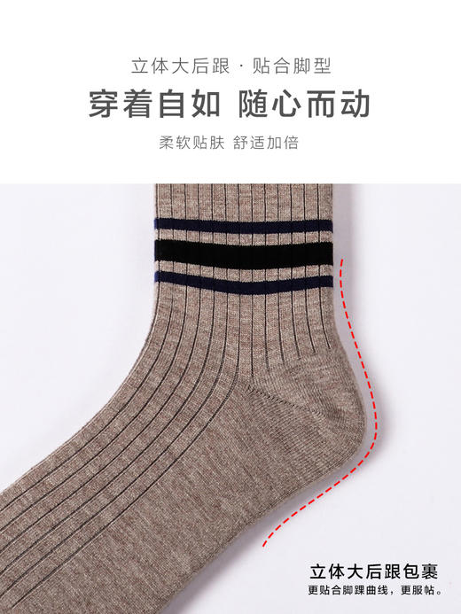 【任选6双99.5】春季男款秋冬中筒丝光羊毛冬季保暖多色横条提花中邦保暖男袜子 商品图5
