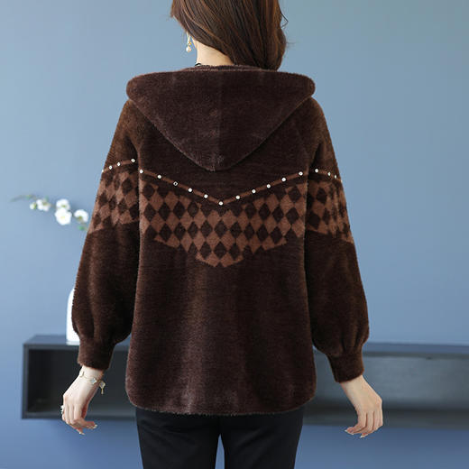 仿水貂绒连帽开衫外搭，洋气秋冬装加厚拉链外套CC-7287 商品图2