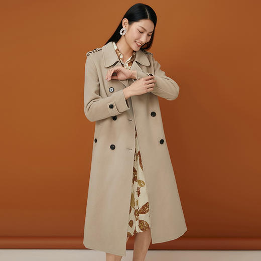 EITIE爱特爱冬季新款经典双排扣气质毛呢外套羊毛长款大衣外套6814514 商品图2