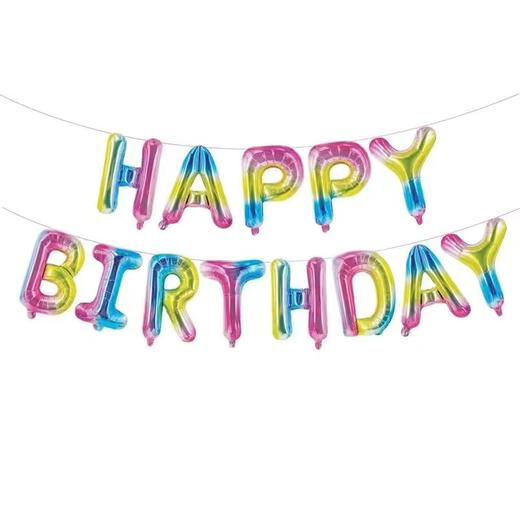 金色碎蓝彩虹色Happy birthday铝膜气球16寸字母高40cm生日快乐气球派对背景墙布置装饰1套 商品图2
