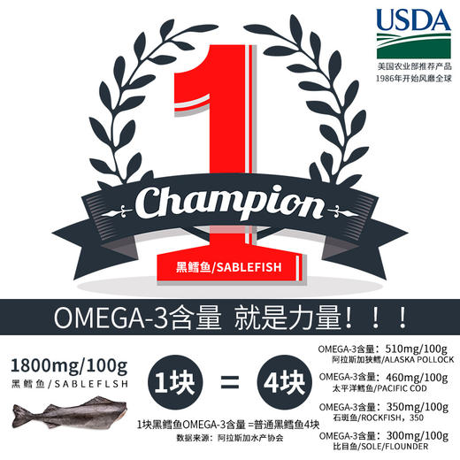 【大黄鲜森】阿拉斯加黑鳕鱼排DHA高营养宝宝辅食300g*2包 商品图1