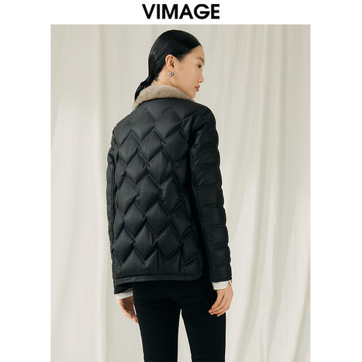 VIMAGE纬漫纪冬季新款皮羽绒服白鹅绒气质修身羽绒服外套V1893413 商品图3